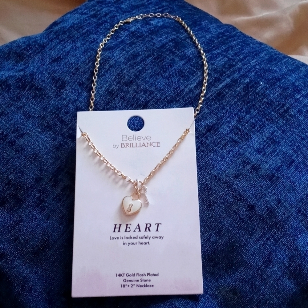 14 kt gold plated necklace genuine stone 18"+ key and heart certificate